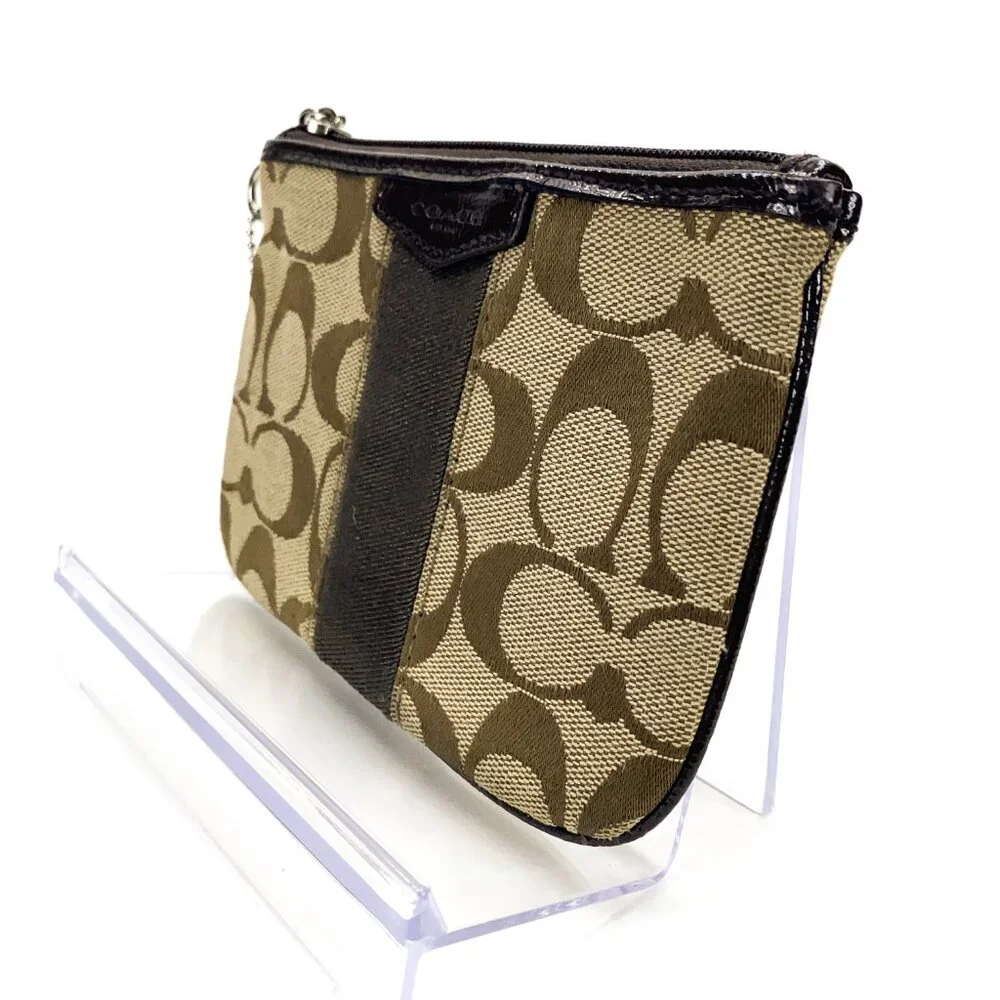 COACH Signature Canvas Wristlet Pouch w/Leather Trim - Picture 9 of 15